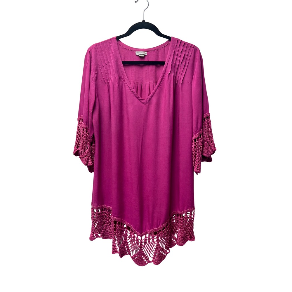 Baik Baik Honolulu Tunic Top M/L Magenta Crochet Boho Peasant Gypsy Hippie Artsy